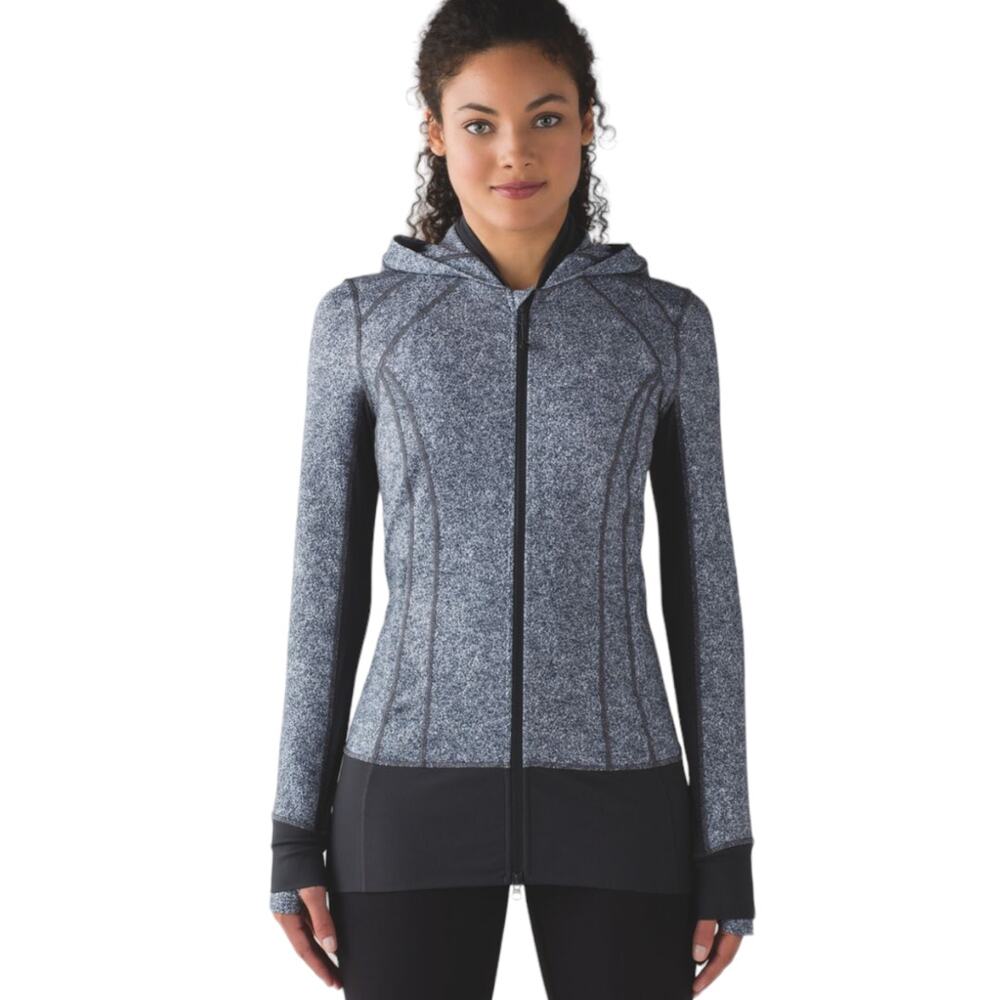 Lululemon Daily Practice Jacket 6 Rio Mist White Black Deep Coal Zip Up Hood